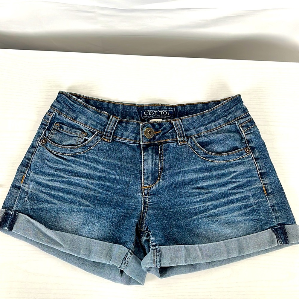 Cest TOI Women's Jean Shorts Dark Wash Siz M